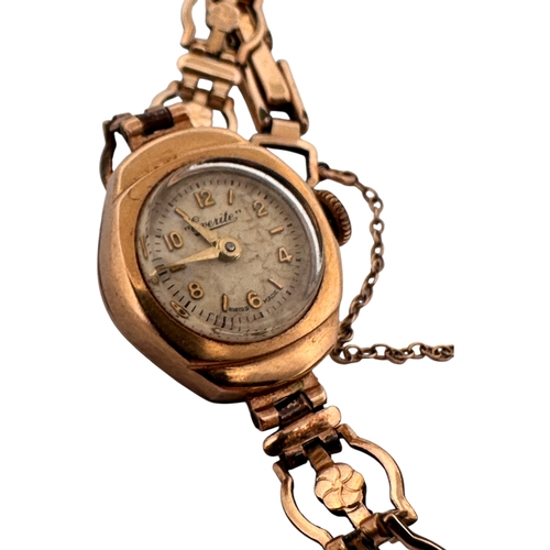 172 - Ladies Nine Carat Cold Cased Everite Cocktail Watch with Rolled Gold Strap. Working Order