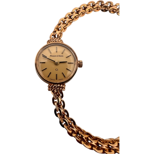 173 - Nine Carat Gold Case & Strap Mappin & Webb Vintage Quartz Watch. Untested with Original Box. 10.47g ... 