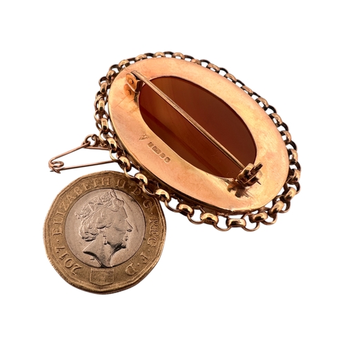 16 - Large Agate Brooch in Thick, Hallmarked Nine Carat Gold Surround. 21g gross