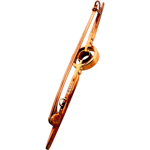 18 - Antique Fifteen Carat Gold Bar Brooch with White Stone. 2.85g