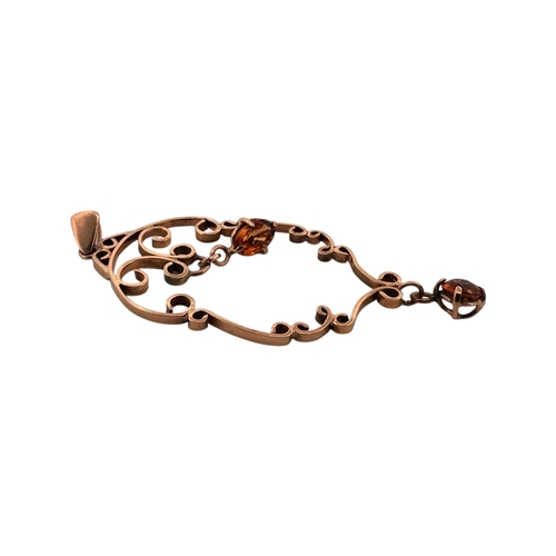 24 - Nine Carat Gold Pendant with Two Amber Coloured Stone Droppers. 2.92g