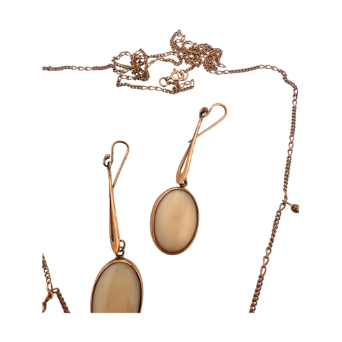 28 - Nine Carat '375' Gold Chain with Mother of Pearl Droplets & Matching Yellow Metal Earrings.