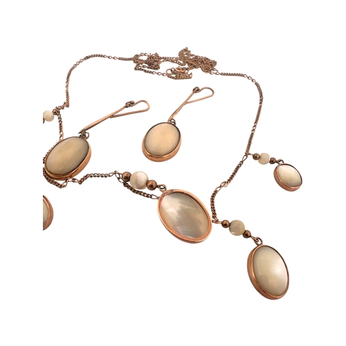 28 - Nine Carat '375' Gold Chain with Mother of Pearl Droplets & Matching Yellow Metal Earrings.