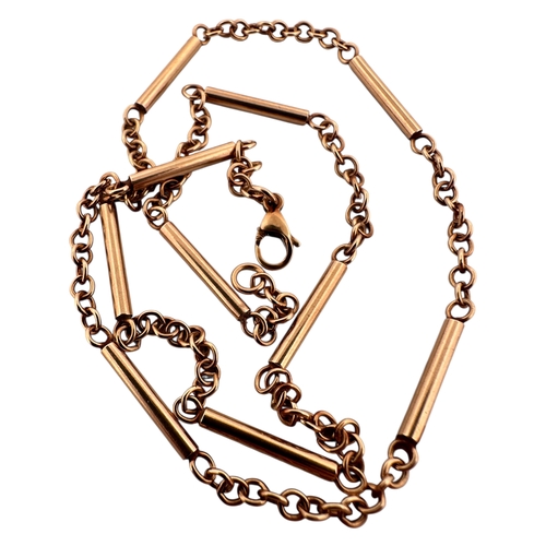 43 - Nine Carat Gold Chain & Bar Link Necklace. Marked '9k' '375'. 16.5