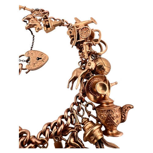 50 - Nine Carat Gold Charm Bracelet with 25 Charms. 78.2g