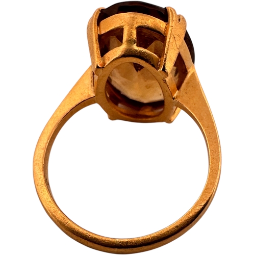 139 - Twenty Two Carat Gold Ring with Faceted Citrine Cabochon. Size M. 5.9g