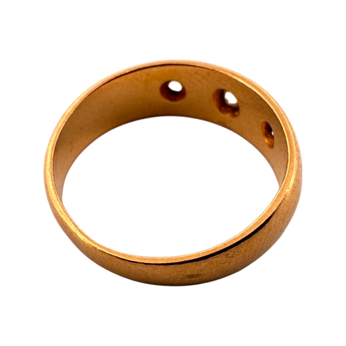 150 - Eighteen Carat Gold Gypsy Style Ring set with Three Diamonds. Size J. 3.59g