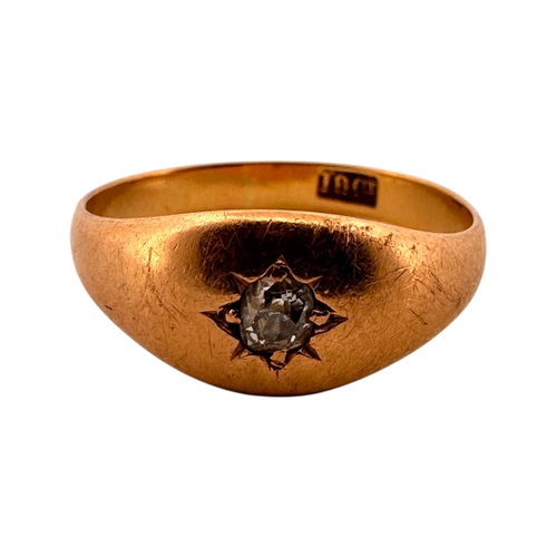 151 - Eighteen Carat Gold Gypsy Style Ring set with Single Diamond. Size M. 3g