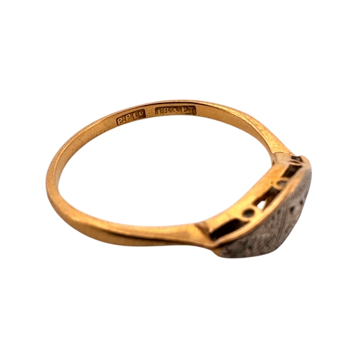 152 - Eighteen Carat Gold & Platinum Ring set with Small Diamonds. Makers Mark 'P.P.Ld. Size N. 1.78g