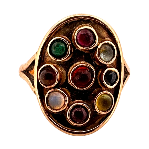 156 - Nine Carat Gold Ring set with Mixed Gemstones. Stamped '9ct'. Size O. 6.52g