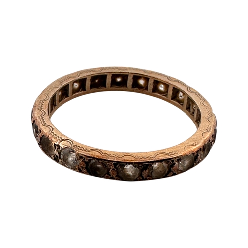 169 - Antique Nine Carat Gold Eternity Ring with With Stones and Engraving to Band. 1.87g. Size L