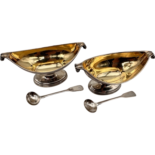 111 - Pair of Georgian Silver Salts with Matched Pair of Silver Spoons. 199g