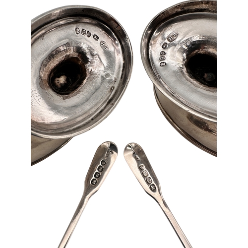 111 - Pair of Georgian Silver Salts with Matched Pair of Silver Spoons. 199g