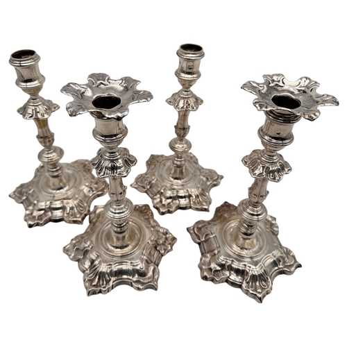 110 - Four George II Solid Silver Candlesticks Approximately 9