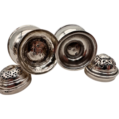 77 - Two George II Silver Sugar Casters. Both Hallmarked London, 1727,1734. 222g