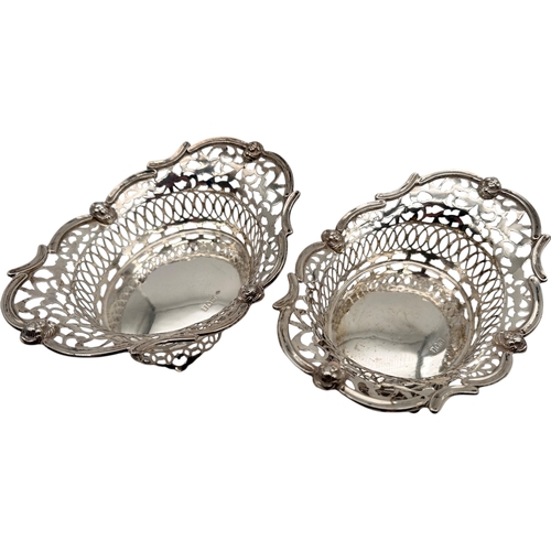 81 - Pair of Pierced Silver Dishes Hallmarked London 1906 by Sibray, Hall & Co Ltd (Charles Clement Pilli... 