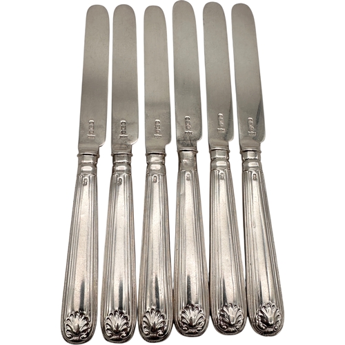 83 - Det of Six Full Silver Knives, Hallmarked Sheffield 1903 by Mappin & Webb. 335g