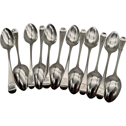 93 - Set of Twelve Georgian Silver Teaspoons. London Hallmarks. Various Dates & Makers. 180g
