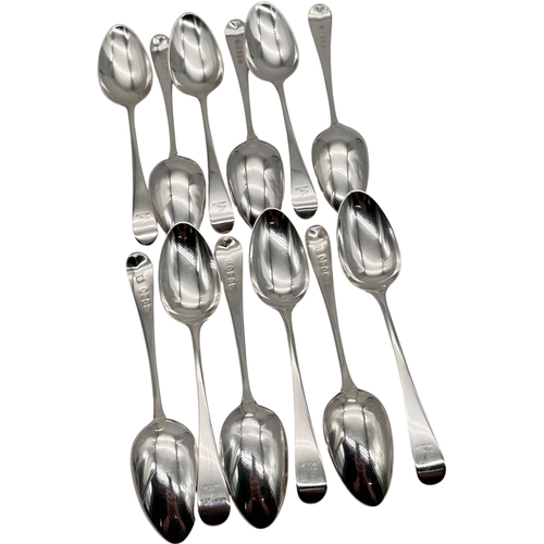 94 - Set of Twelve Georgian Hallmarked Silver Dessert Spoons. London 1799/1802 by William Eley I & Willia... 
