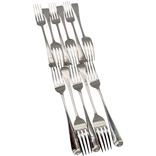 96 - Set of Twelve Georgian Hallmarked Silver Forks. London 1803 by Christopher & Thomas Wilkes Barker. 5... 