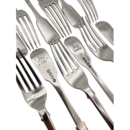 98 - Set of Twelve Victorian & Georgian Hallmarked Silver Dessert Forks. London Hallmarks. 595g