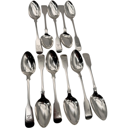 100 - Set of Eleven Victorian Hallmarked Silver Dessert Spoons. Edinburgh 1846 by James & Walter Marshall.... 