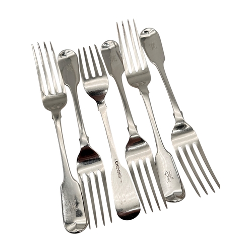102 - Set of Six Georgian Hallmarked Silver Forks. London 1824 by Charles Eley. 345g