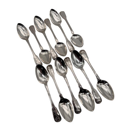 103 - Set of 12 Georgian Hallmarked Silver Serving Spoons. 1245g