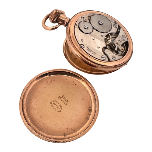 176 - Half Hunter Pocket Watch, Gold Plated Dennison 'Star' Watch Case. Watch is Ticking