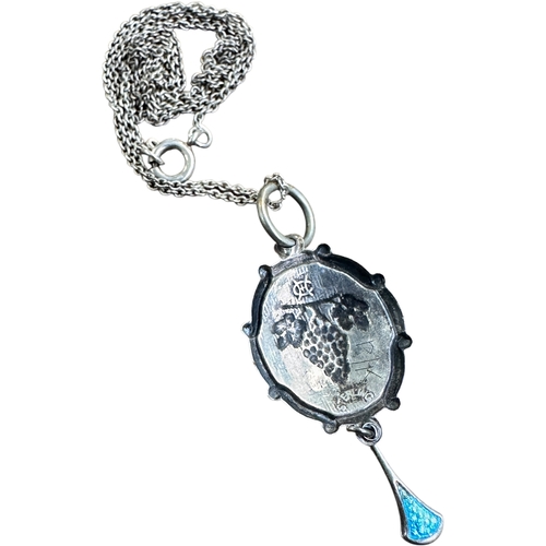 56 - Charles Horner Art Nouveau Silver and Enamel Pendant Necklace with Grape Design. 2g