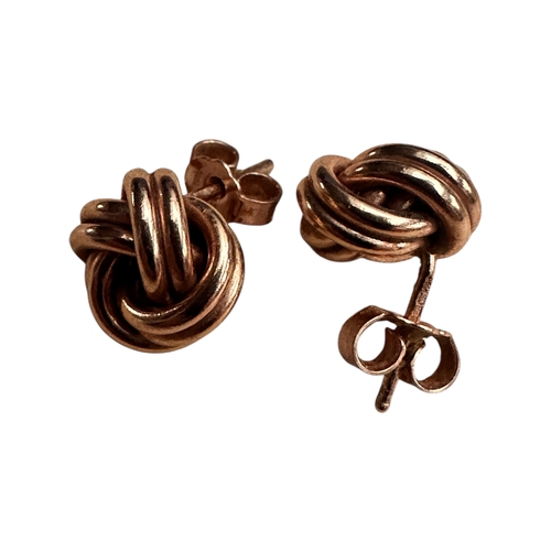 28 - Pair of Nine Carat Rose Gold Knot Earrings. 2.66g...