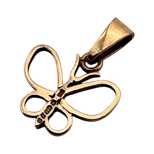 38 - Small Nine Carat Gold Butterfly Pendant Charm. 0.96g...