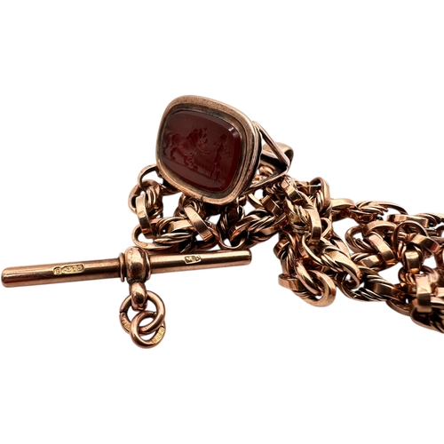41 - Nine Carat Rose Gold Watch Chain With Fob Seal. 35.67g...