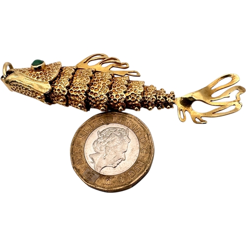 44 - Large Eighteen Carat Gold Articulated Fish Pendant. 18.64g...