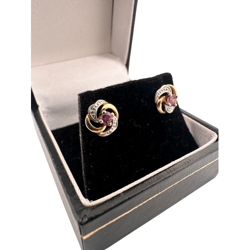 59 - Nine Carat Gold and Amethyst Earrings...