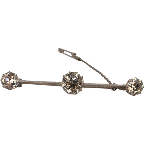 16 - Platinum & Diamond Bar Brooch. Approximately 3.8 Carats of Diamonds. 2.0ct Centre Diamond with 0.9ct...
