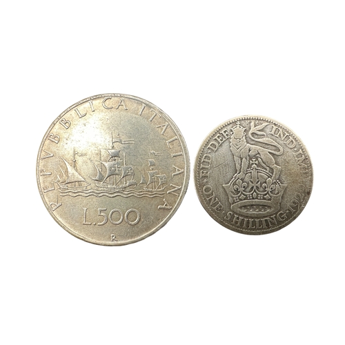 131 - Italian 1960-R 500 Lire and UK 1929 1 Shilling Coin