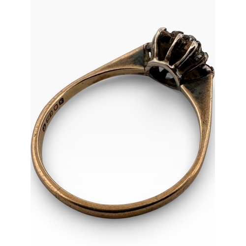 124 - Nine Carat Gold Ring set with Small Flower Diamond Cluster. Size P. 1.92g