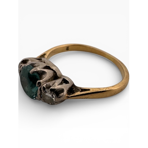 126 - Eighteen Carat Gold Ring set with Rubbed Blue Stone & Small Diamonds. Size K. 2.86g