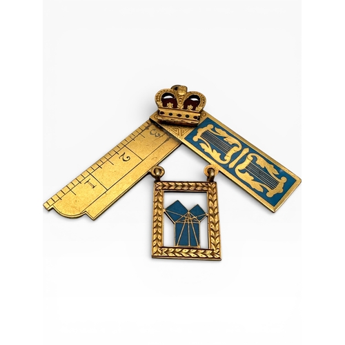 48 - Eighteen Carat Gold Masonic Jewel 14.15g . Ribbon & Strap 23g...