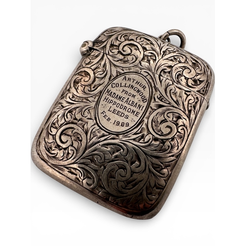 158 - Silver Vesta Case, Madam Albani Hippodrome Leeds 1909. 34.19g