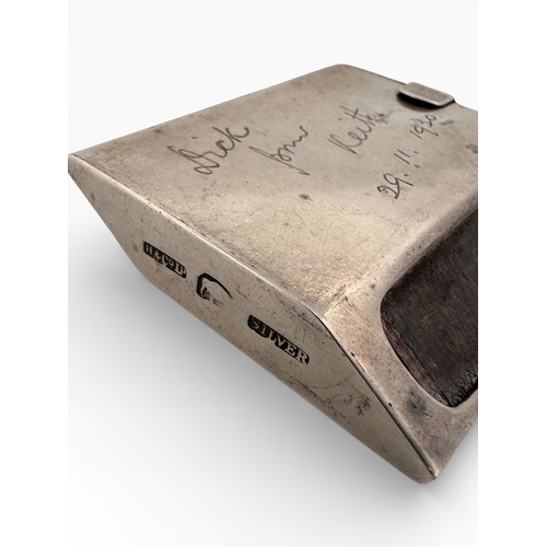 160 - Art Deco Silver Match Box Holder with Inscription. 39g