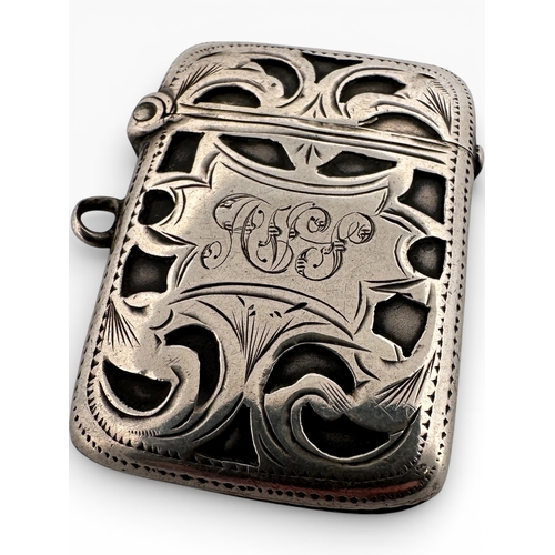 164 - Small Ornate Silver Vesta Case, Birmingham 1904. Charles Lyster & Son. 20.62g