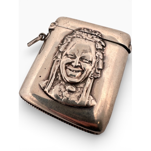 175 - Victorian 'Charleys Aunt', Hallmarked Silver Vesta Case. Sheffield 1895 by Walker & Hall. 22.12g