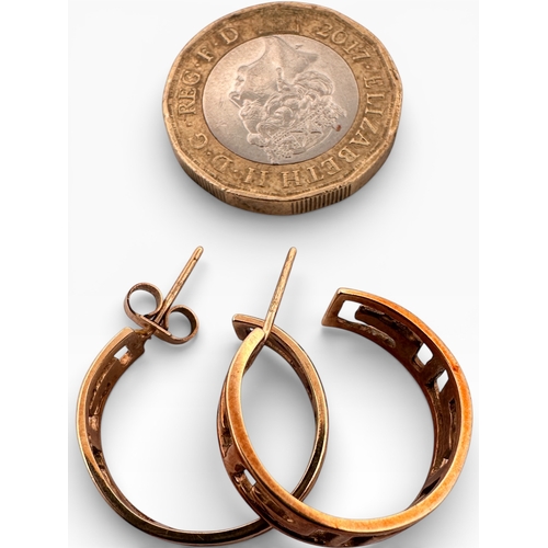 14 - Pair of Nine Carat Gold Hoop Earrings with Piereced Design. 4.09g...