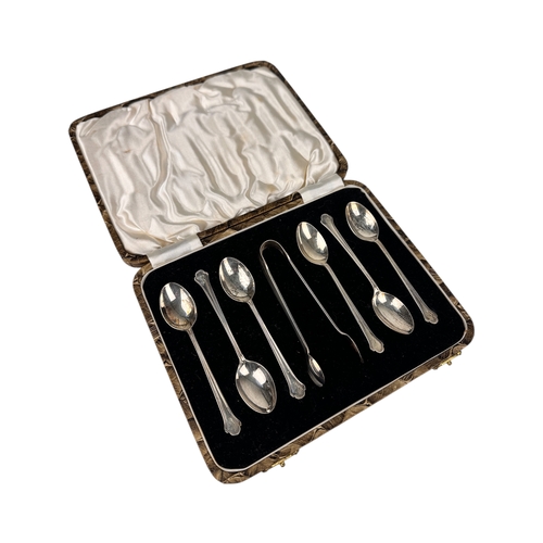 139 - Cased Set of Six Hallmarked Silver Teaspoons & Sugar Tongs. 77.7g
