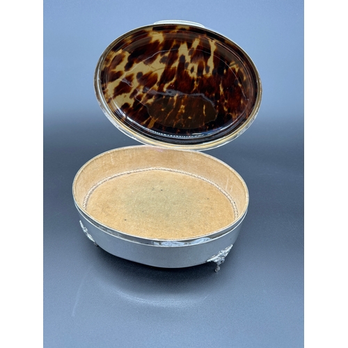 Footed Tortoise Shell & Hallmarked Silver Trinket Box. 7