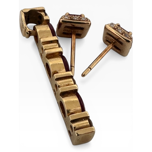 7 - Poniros Designer Greek Jewellery, Eighteen Carat Gold Pendant and Earrings set with Fine Rubies and ...