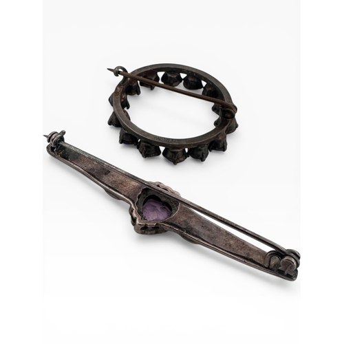 31 - Silver and Marcasite Brooch Stamped 925 and a Silver Brooch with Blue Stones Stamped 'Sterling' 10.5...
