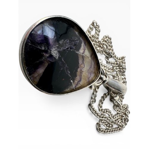 44 - Silver Necklace with Blue John Pendant as found...